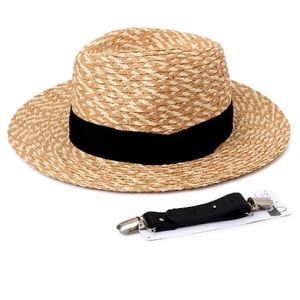 Panama Hat Woven Cream White Straw Black Fabric One Size Fits Most NWT Bag Clip